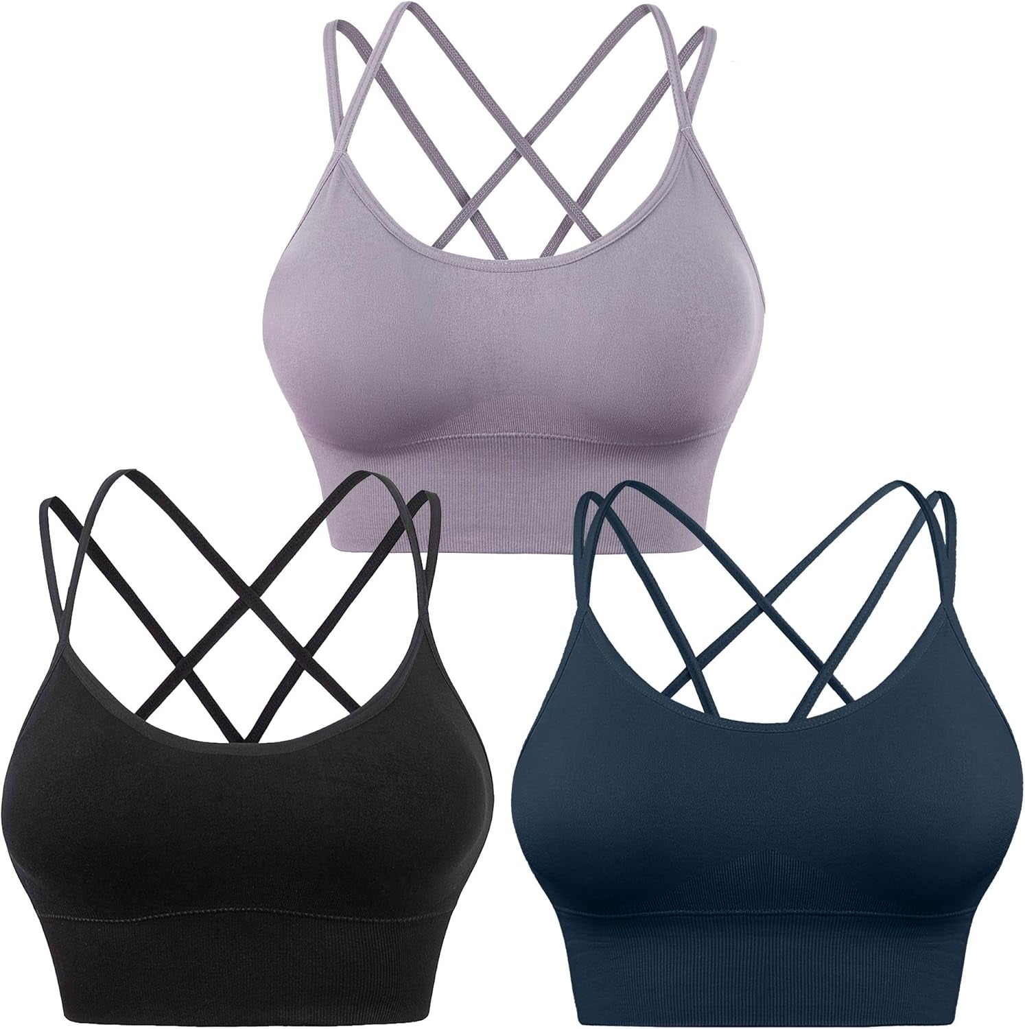Cross Back Sport Bras Padded Strappy Criss Cross Cropped Bras for Yoga Workout Fitness Low Impact - Kiki of DC Styles Store
