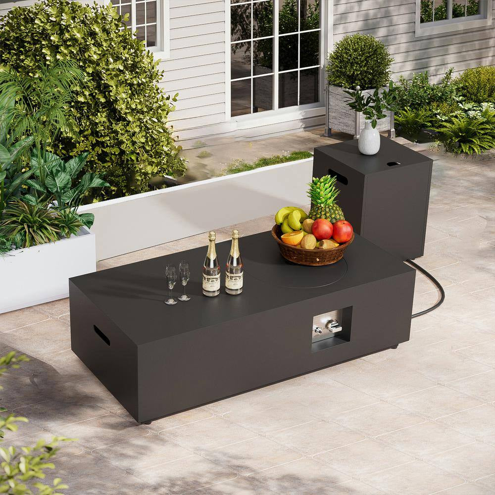 50,000 BTU Black Steel Outdoor Fire Table - 48" Propane Gas Fire Pit for Cozy Gatherings