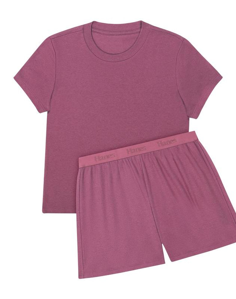 Hanes Originals Women's Supersoft Ribbed 2-Piece Lounge Set - Cropped Baby Doll Tee & Comfy Sleep Shorts
