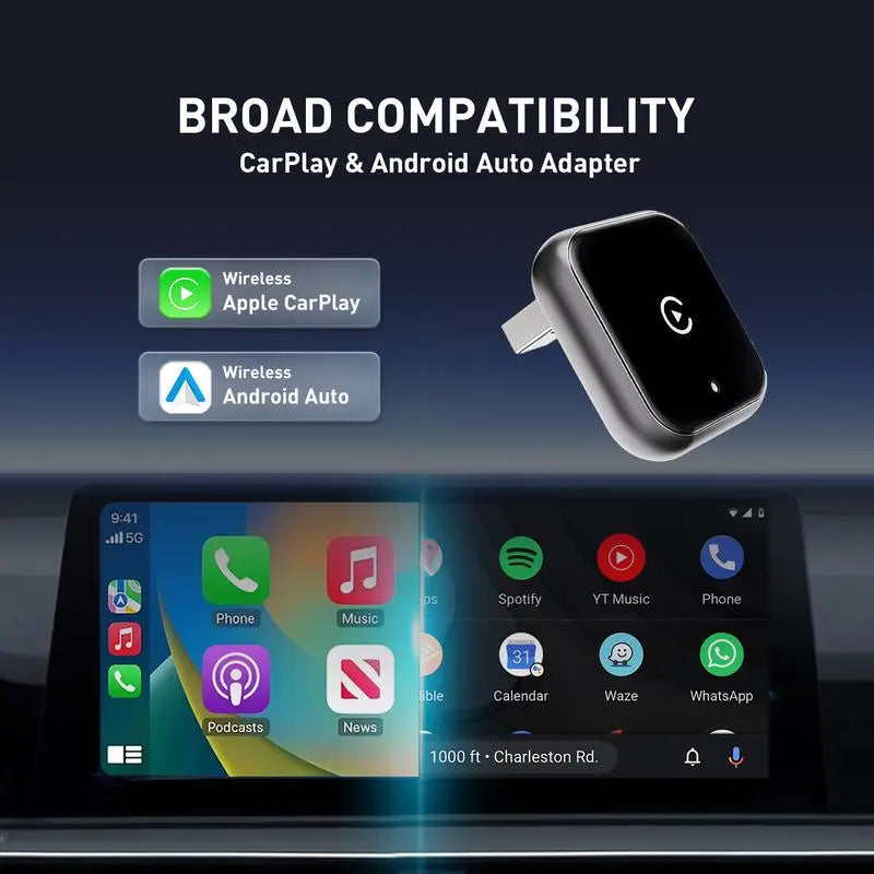 2026 Latest Model 2 in 1 Wireless Carplay Adapter, for Both Apple and Android, Converts Wired to Wireless,Fast Connection, No Latencye