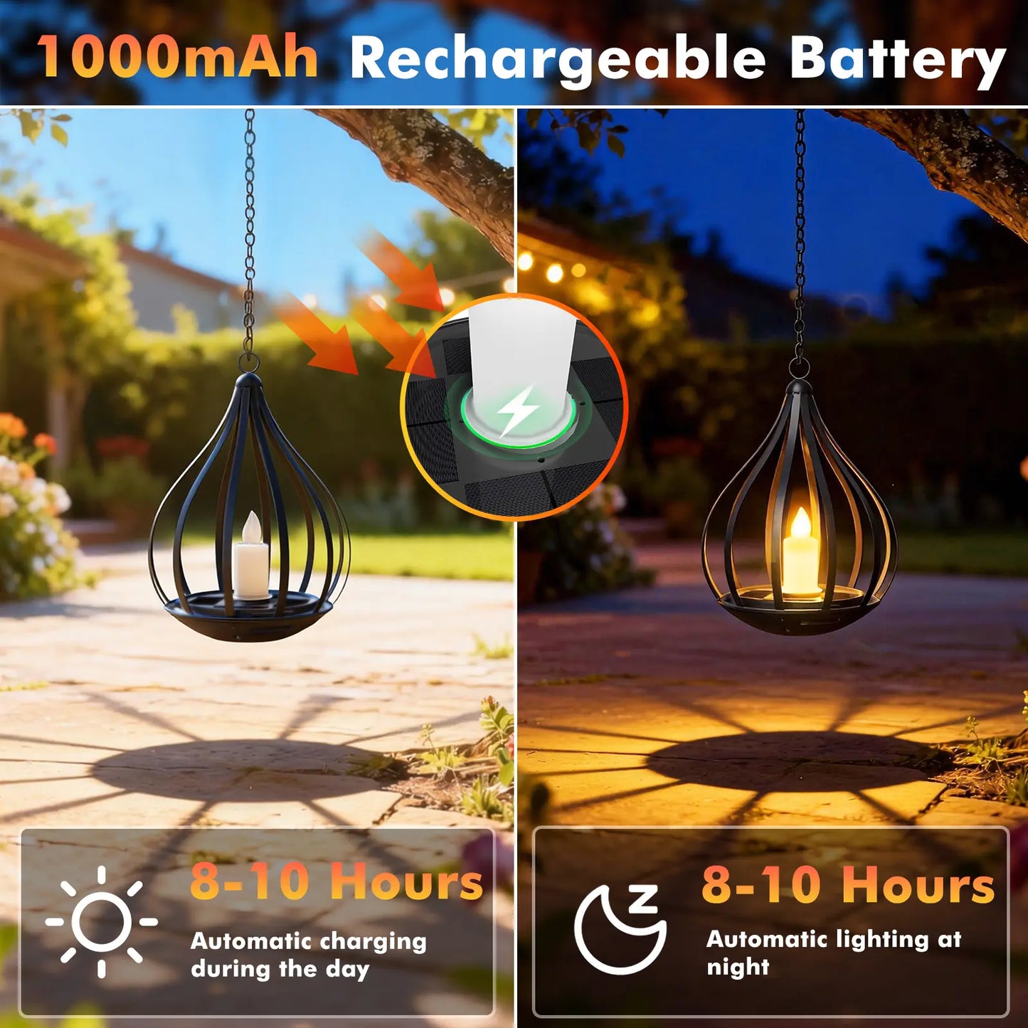 Solar Garden Lights Outdoor, 2/4 Pack Metal Solar Water Drop Shape Candle Lantern 2026 New Design with Flickering Effect & Reflective Patterns, Auto On/Off, IP65 Waterproof, 20.5 CM × 15.5Cm,Outdoor Solar Powered Lights for Garden, Patio, Pathway