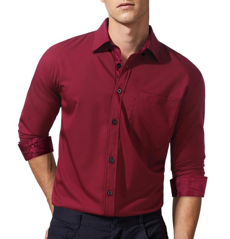 Men'S Dress Shirts Long Sleeve Button down Casual Shirts for Men Inner Contrast Formal Business Tuxedo Wedding Shirt