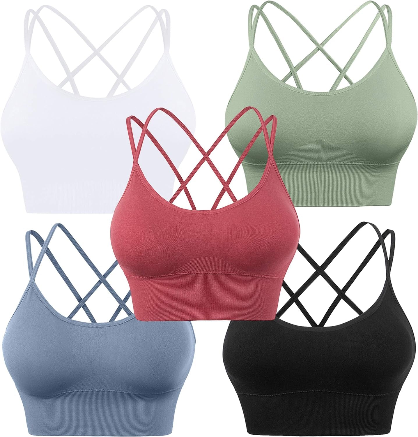 Cross Back Sport Bras Padded Strappy Criss Cross Cropped Bras for Yoga Workout Fitness Low Impact - Kiki of DC Styles Store