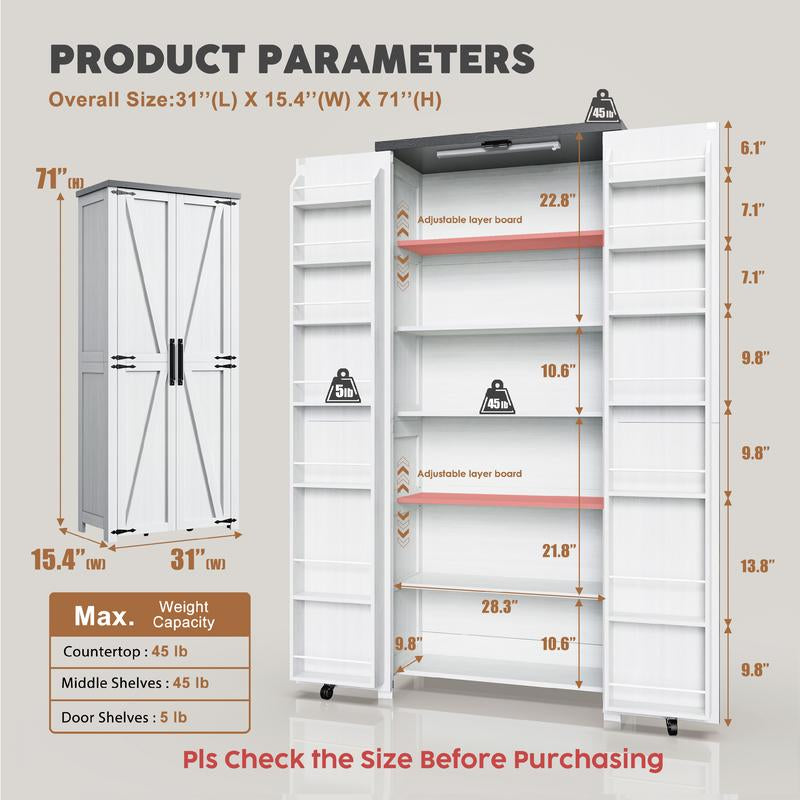 71" Kitchen Pantry Storage Cabinets with Farmhouse Doors, Adjustable Shelves for Space in Dining or Living Room, Modern Furniture Organization Closet - Kiki of DC Styles Store