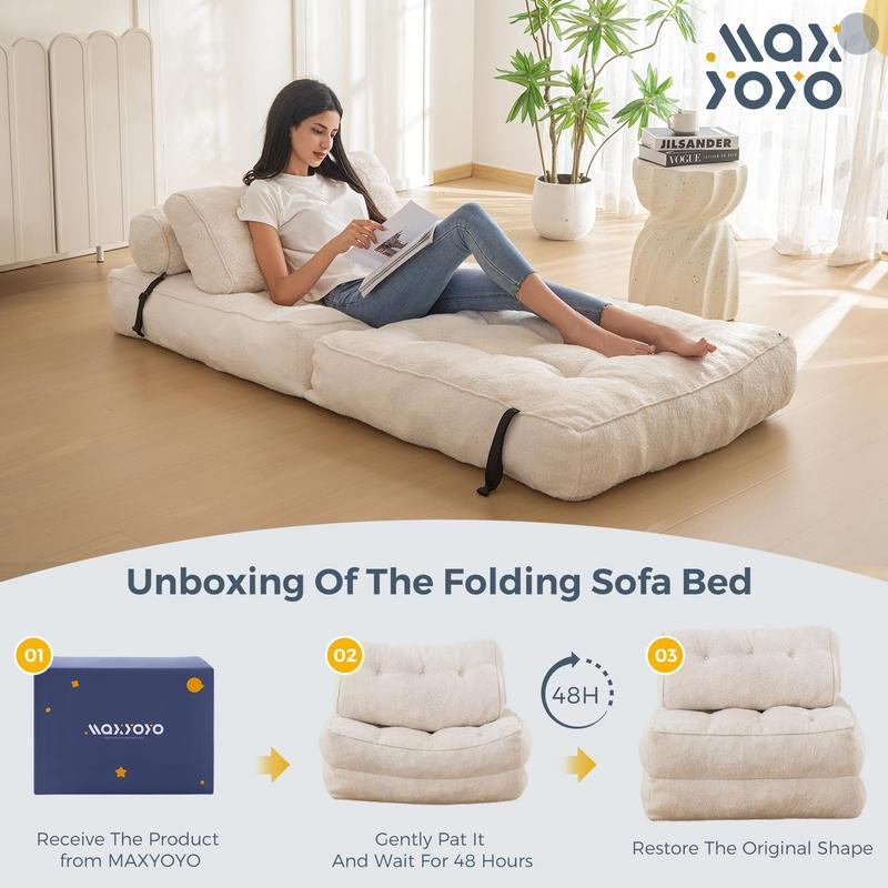 MAXYOYO Fuzzy Folding Sofa Bed, Convertible Sleeper Chair with Pillow Foldable Mattress with Back Support - Kiki of DC Styles Store