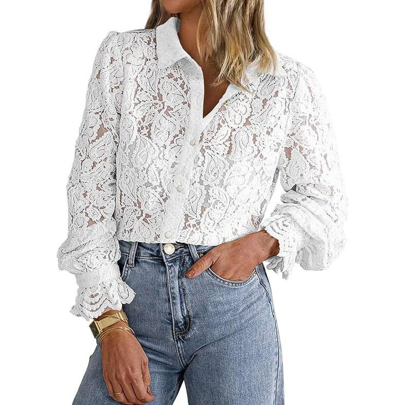 BTFBM Women'S Lace Blouses Long Sleeve Button down Tops 2025 Fall Fashion Shirt - Kiki of DC Styles Store