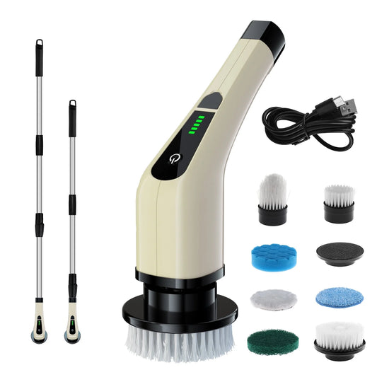 Electric Spin Scrubber, Cordless Bath Tub Power Scrubber with Long Handle & 7 Replaceable Heads, Shower Cleaning Brush Household Tools for Bathroom & Tile Floor - Kiki of DC Styles Store