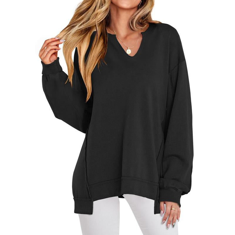 Oversized V Neck Sweatshirt for Women - Stylish Lightweight Long Sleeve Tunic for Winter Casual Wear and Teen Fashion - Kiki of DC Styles Store