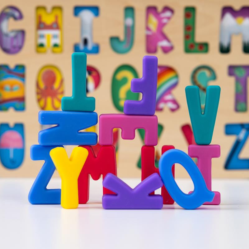 Domino & Juliette ABC Find & Fit Silicone Puzzle for Toddlers & Kids – Play & Learn with ABC Wooden and Silicone Toddler Puzzle Set with Storage Bag for Fine Motor Skills & Visual Perception Development - Preschool Learning Activity - Kiki of DC Styles Store