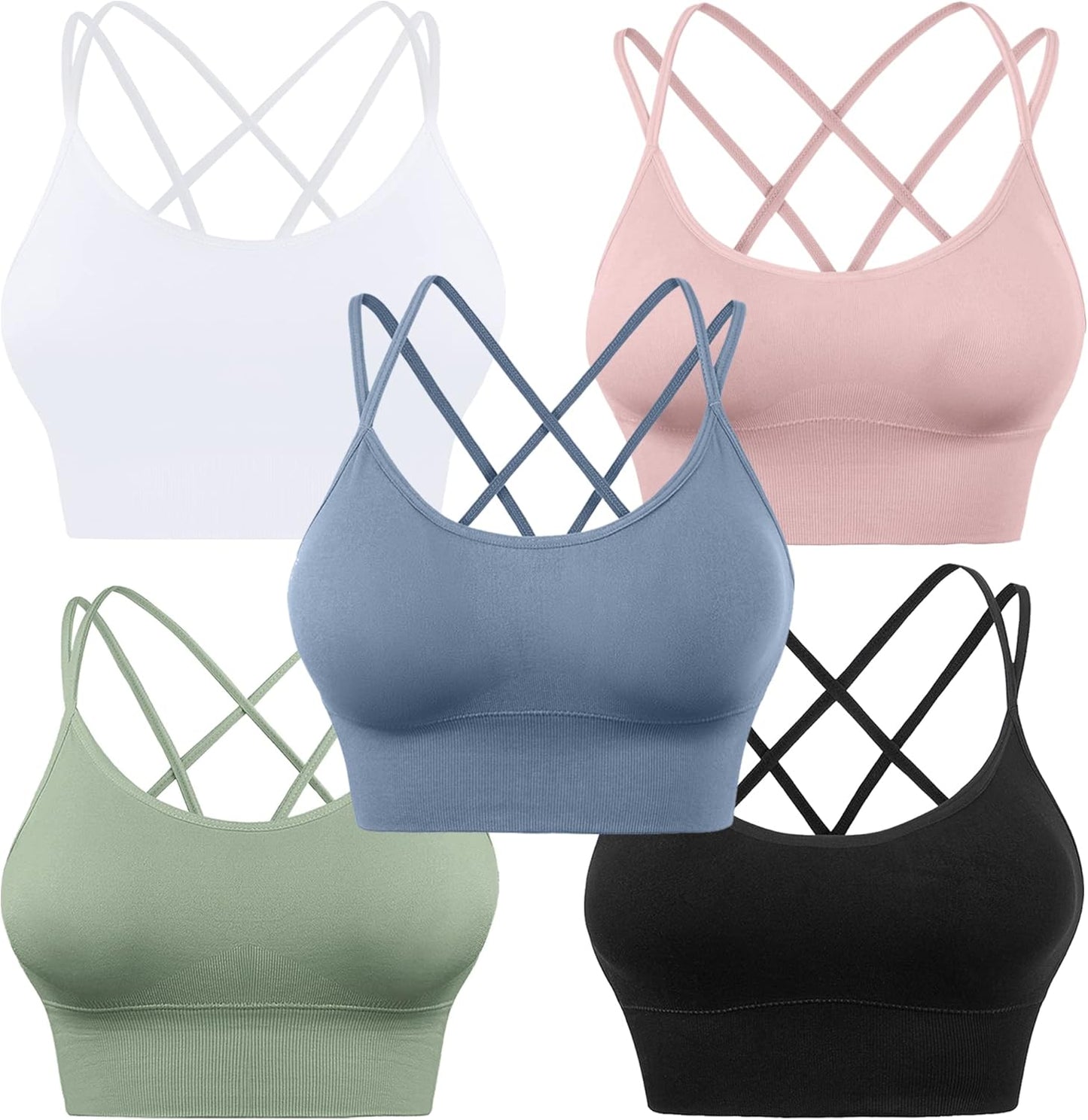 Cross Back Sport Bras Padded Strappy Criss Cross Cropped Bras for Yoga Workout Fitness Low Impact - Kiki of DC Styles Store