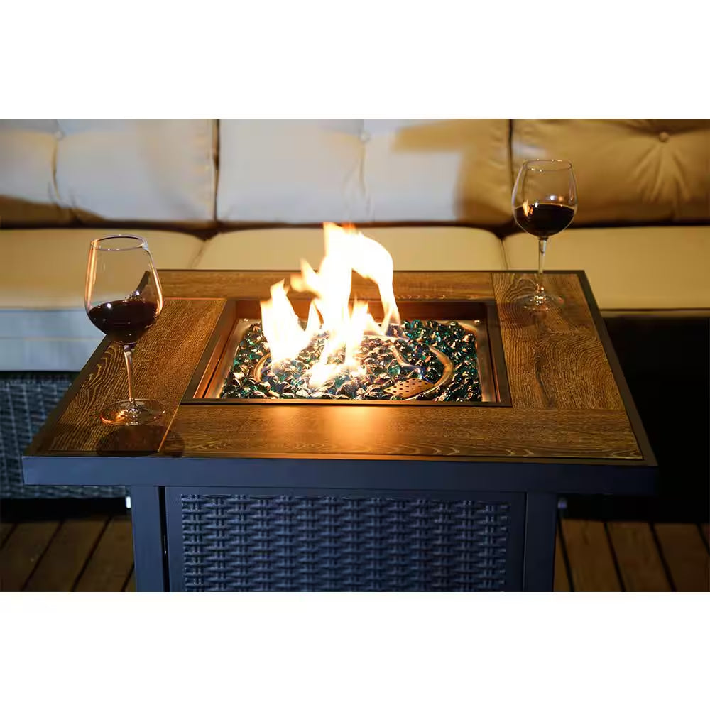 30-Inch 50,000 BTU Propane Gas Fire Pit Table - Stylish Square Design with Fire Glass for Outdoor Enjoyment