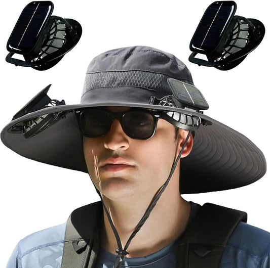 Stay Cool and Protected with Our Wide Brim Solar Fan Outdoor Fishing Hat for Men - Featuring Dual Solar Fans and UPF 50+ Protection! - Kiki of DC Styles Store