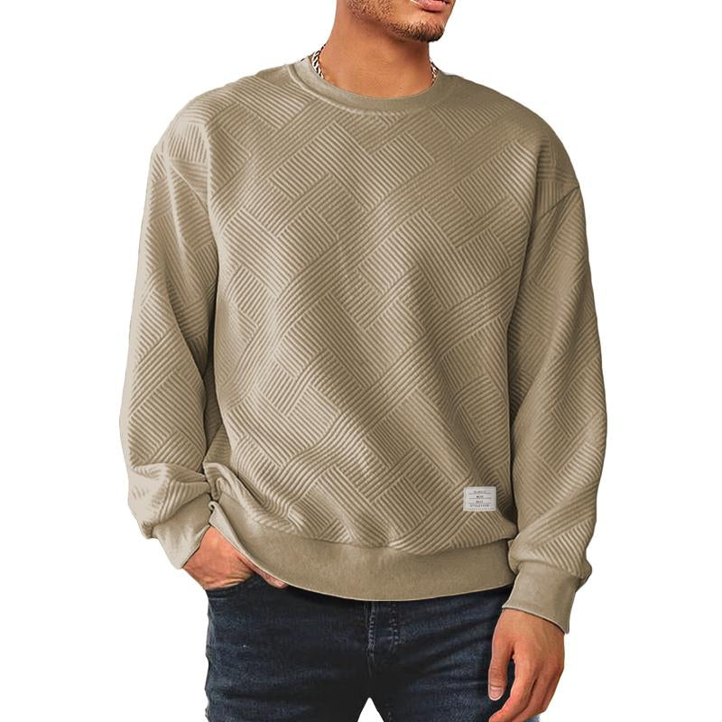 Dokotoo Men's Stylish Crewneck Sweatshirt - Long Sleeve Solid Color Pullover with Geometric Texture