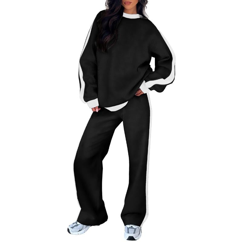 Aleumdr Women'S 2 Piece Outfit Fleece Sweatsuit Casual Lounge Matching Sets Crewneck Loose Fit Cozy Sweatshirt & Straight Leg Sweatpants Womenswear - Kiki of DC Styles Store