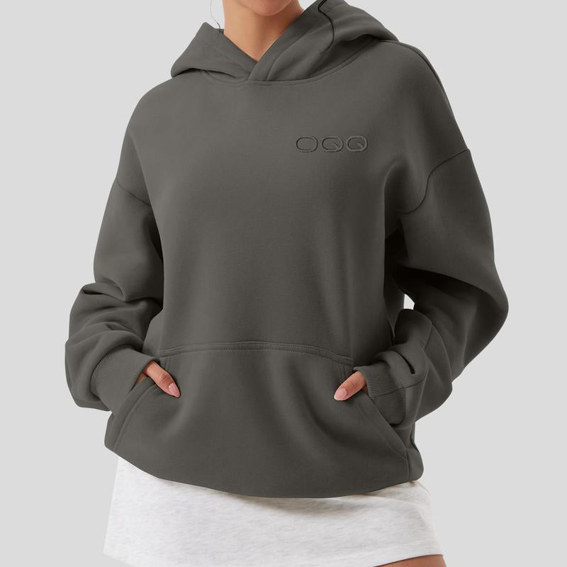 OQQ Women'S Hooded Pullover Sweatshirt - Long Sleeve - Fashionable Fall/Winter Top with Front Pockets Design - Kiki of DC Styles Store