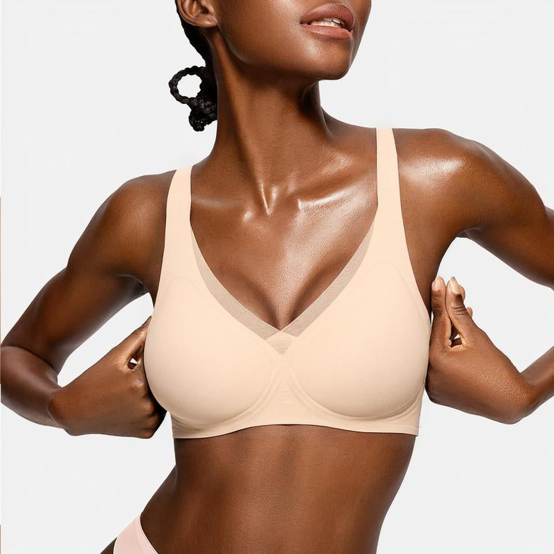 OEAK Deep V Mesh Wireless Bras for Women No Underwear Seamless Push up Comfortable Tshirt Bralettes Everyday Bra - Kiki of DC Styles Store