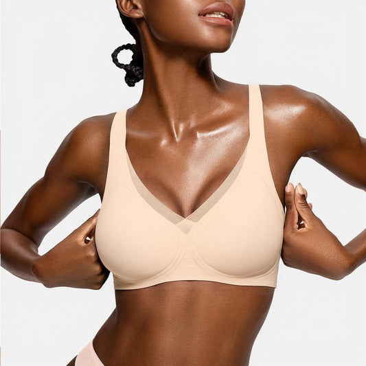 OEAK Deep V Mesh Wireless Bras for Women No Underwear Seamless Push up Comfortable Tshirt Bralettes Everyday Bra - Kiki of DC Styles Store