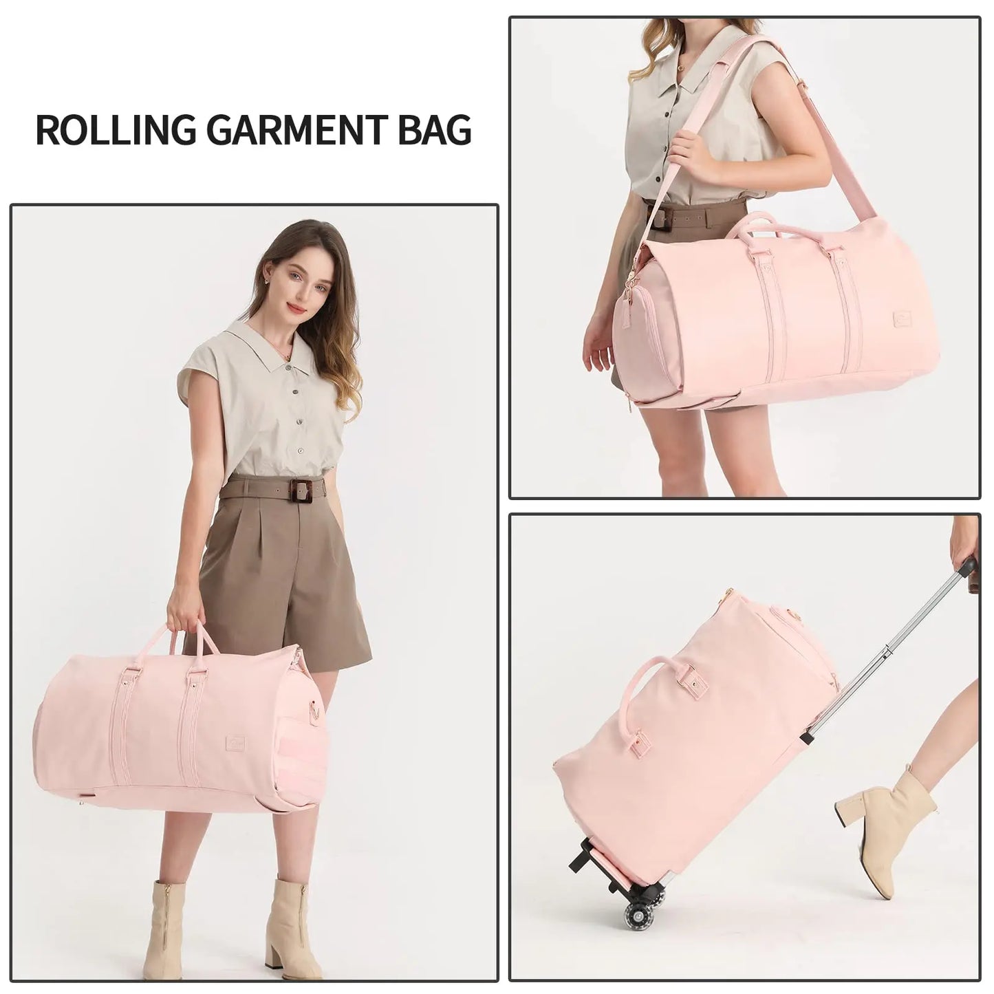 Travel in style with the SEYFOCNIA Pink PU Leather Rolling Garment Bag! Perfect for weekend getaways, this unisex expandable duffle bag is a must-have for your TikTok holiday haul! 🌟🧳✨