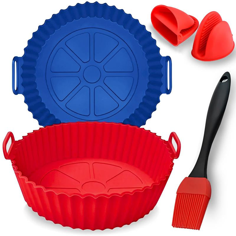Air Fryer Silicone Liners Pack of 2 with Brush & Holding Gloves, Basket Bowl, Replacement of Flammable Parchment Paper, Reusable Fruit Kitchen Oil Pot - Kiki of DC Styles Store