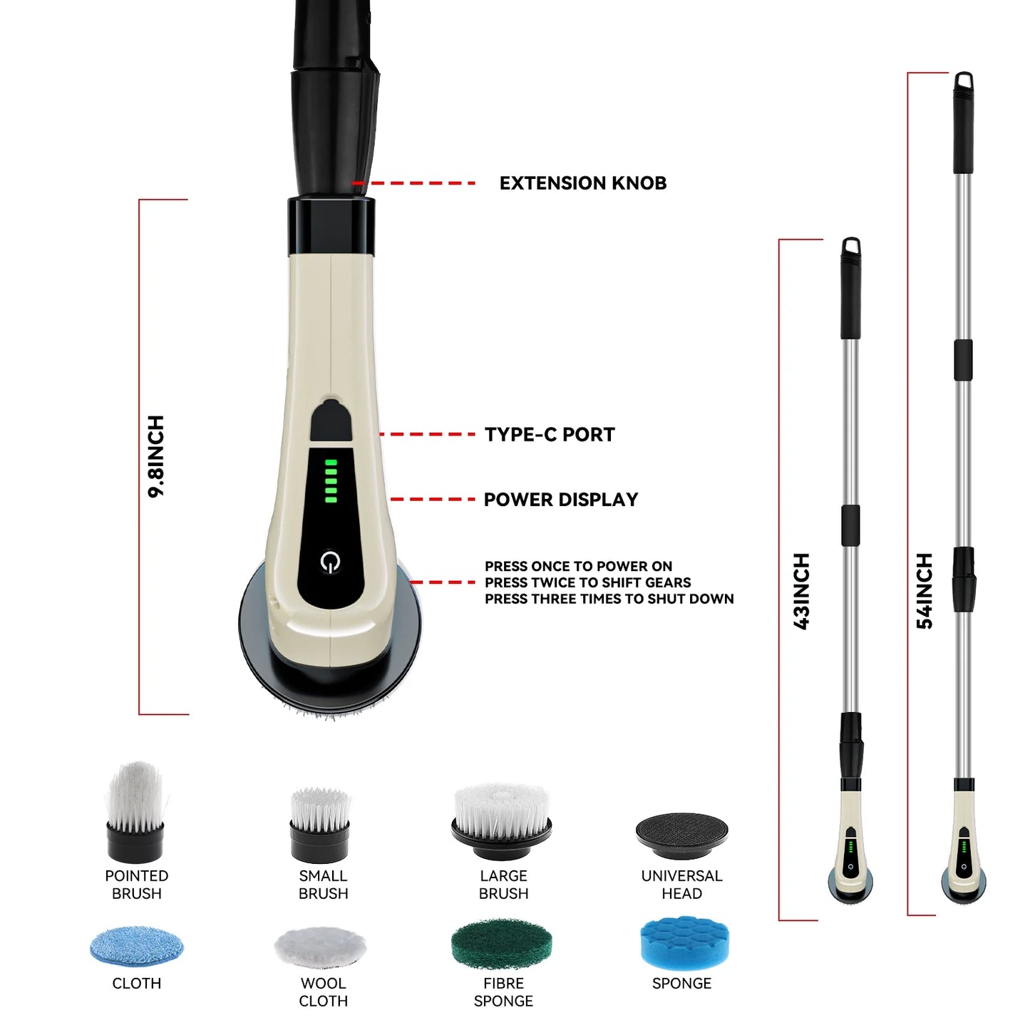 Electric Spin Scrubber, Cordless Bath Tub Power Scrubber with Long Handle & 7 Replaceable Heads, Shower Cleaning Brush Household Tools for Bathroom & Tile Floor - Kiki of DC Styles Store