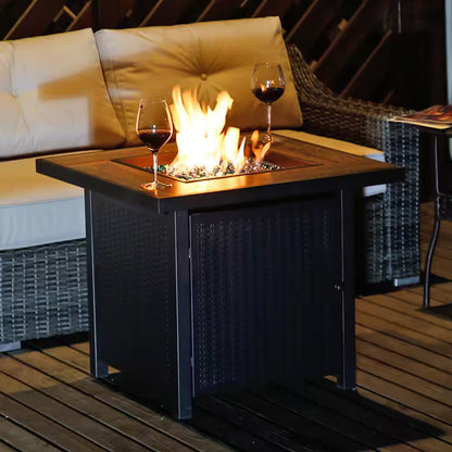 30-Inch 50,000 BTU Propane Gas Fire Pit Table - Stylish Square Design with Fire Glass for Outdoor Enjoyment