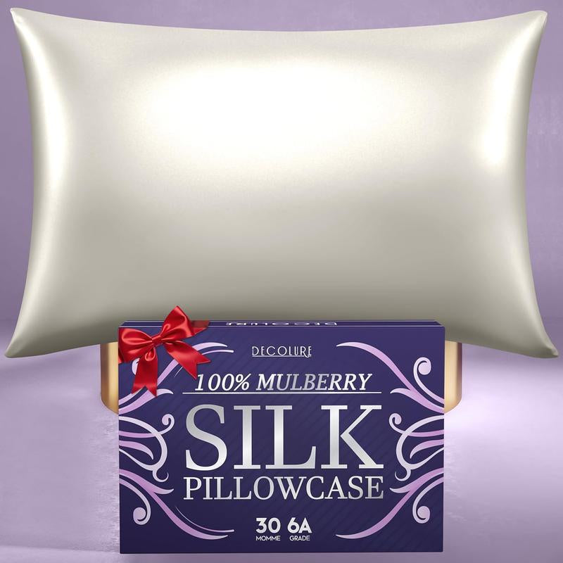 DECOLURE 100% Pure Mulberry Silk Pillow Case Standard Size – Highest Grade 30 Momme 6A+, Luxuriously Soft & Cooling Silk Pillowcase for Hair & Skin, Hypoallergenic, Breathable, Hidden Zipper - Kiki of DC Styles Store