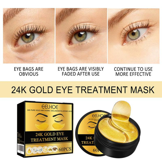 EELHOE 24K Gold Eye Mask-60Pcs – Ultra-Hydrating & Snug Fit Patches - Brighten Dark Circles • Reduce Puffiness • Deep Moisture • Stays Put!