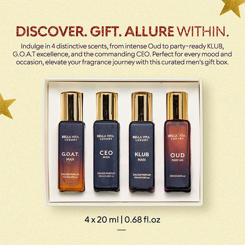 Timeless Legacy by Bellavita Luxury | 4X20 Ml Men’S Luxury Mini Perfume Set & Honey Oud EDP | Luxury Unisex Perfume for Men & Women | Long Lasting, Floral, Spicy & Woody Notes | Luxury, Vegan & Cruelty Free Eau De Parfum | Travel-Friendly - Kiki of DC Styles Store