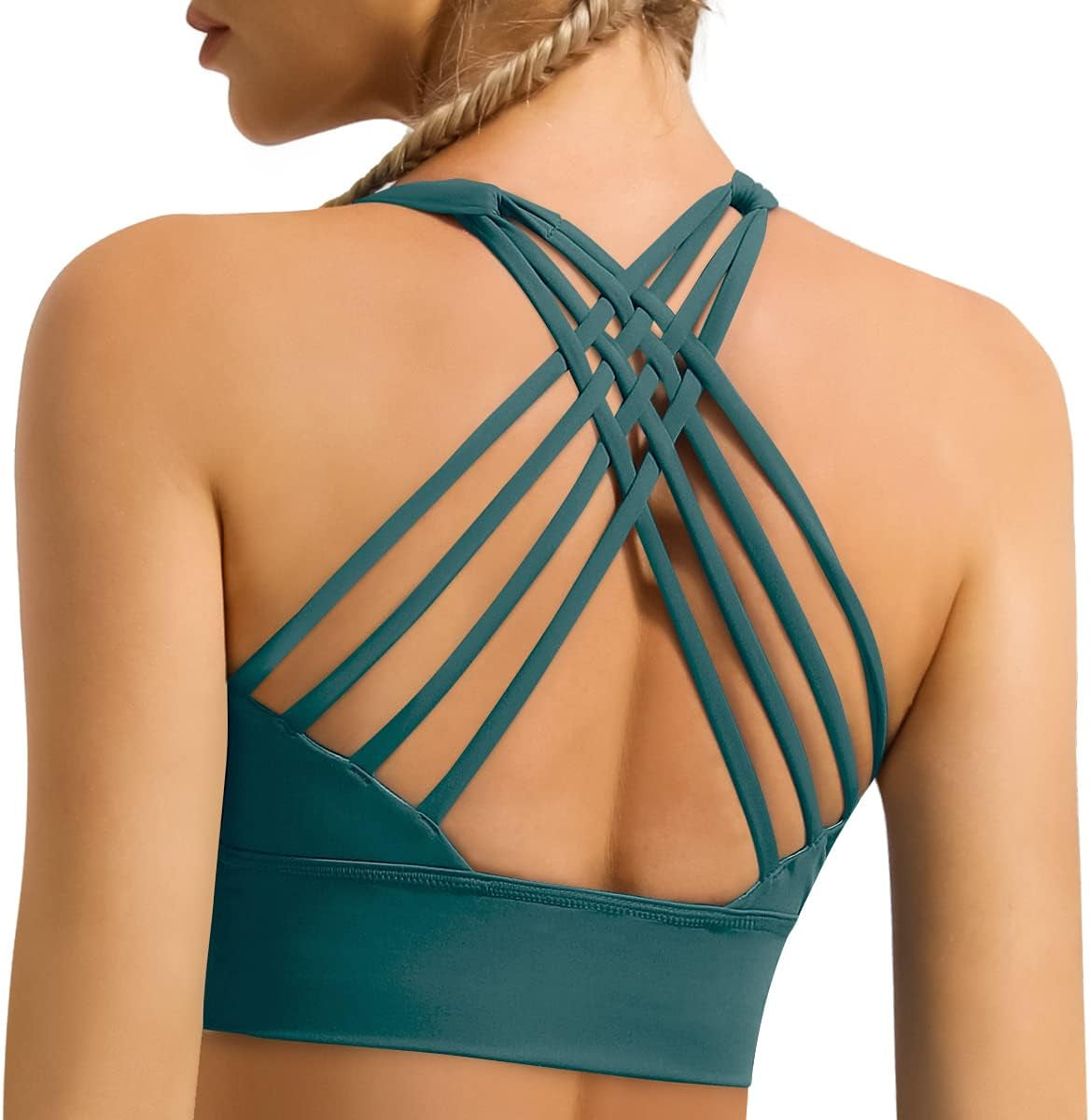Women'S Strappy Longline Sports Bra Crisscross Back Medium Support Padded Workout Tank Yoga Crop Top - Kiki of DC Styles Store