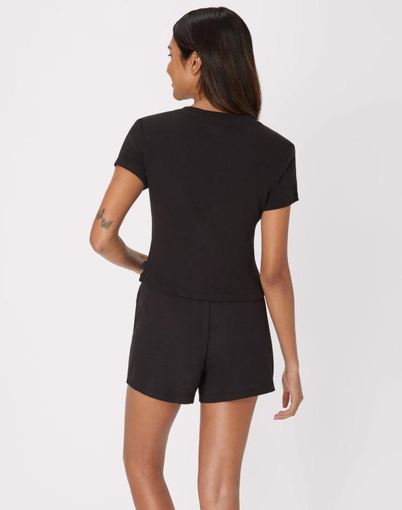 Hanes Originals Women's Supersoft Ribbed 2-Piece Lounge Set - Cropped Baby Doll Tee & Comfy Sleep Shorts