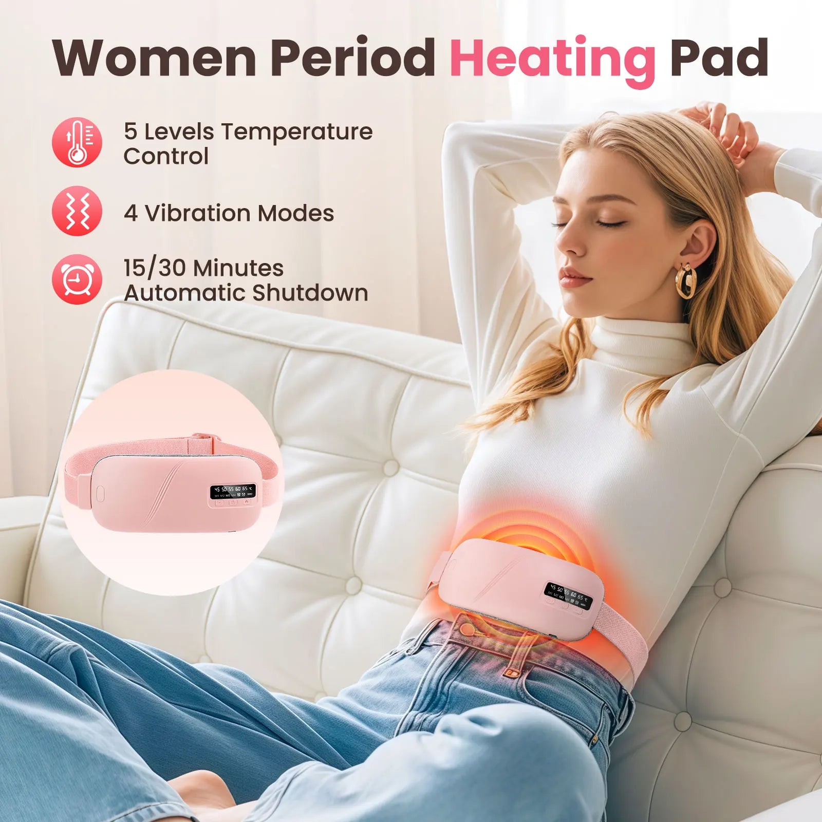 Electric Heating Pad Menstrual Cramp Massager Belt Women Period Relief Hot Compress Device Vibration Abdominal Ulter Warmer Belt - Kiki of DC Styles Store