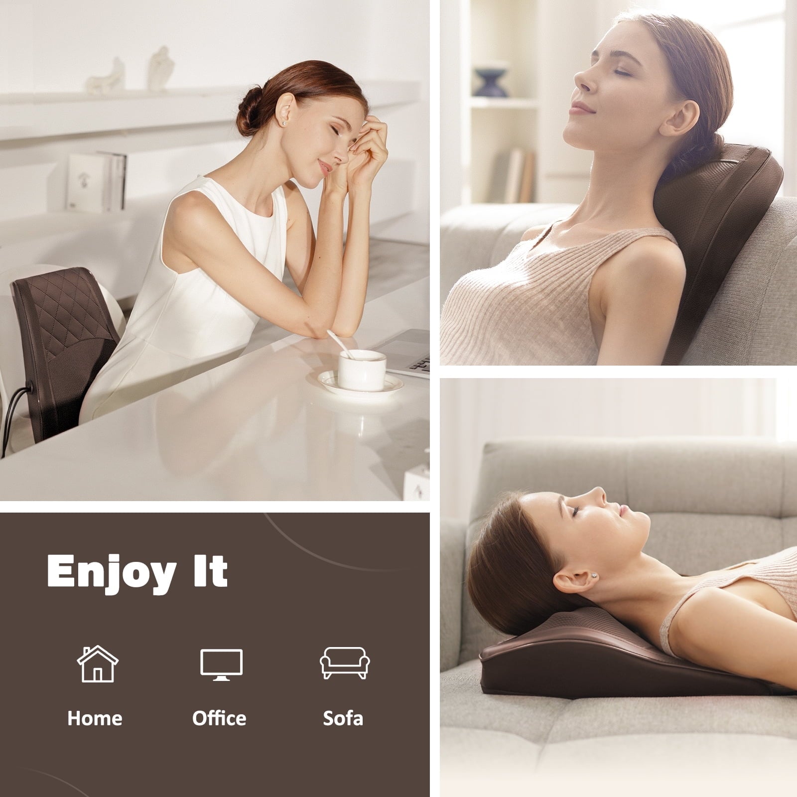 Back Massager with Heat and Vibration, Shiatsu Neck Massager Pillow Deep Tissue Care, Brown Gift for Mom and Dad
