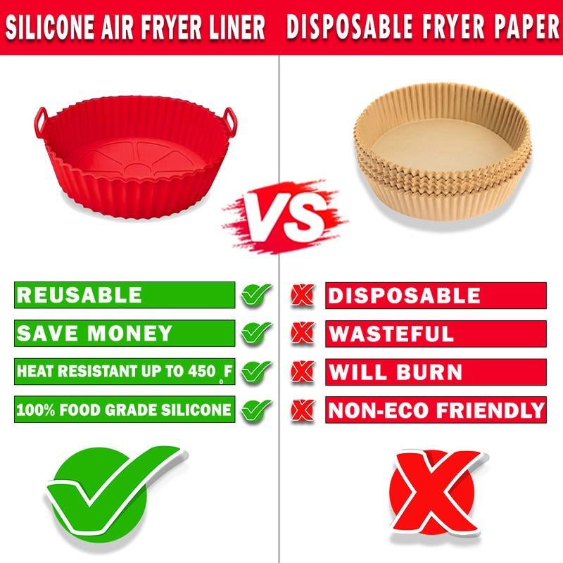 Air Fryer Silicone Liners Pack of 2 with Brush & Holding Gloves, Basket Bowl, Replacement of Flammable Parchment Paper, Reusable Fruit Kitchen Oil Pot - Kiki of DC Styles Store