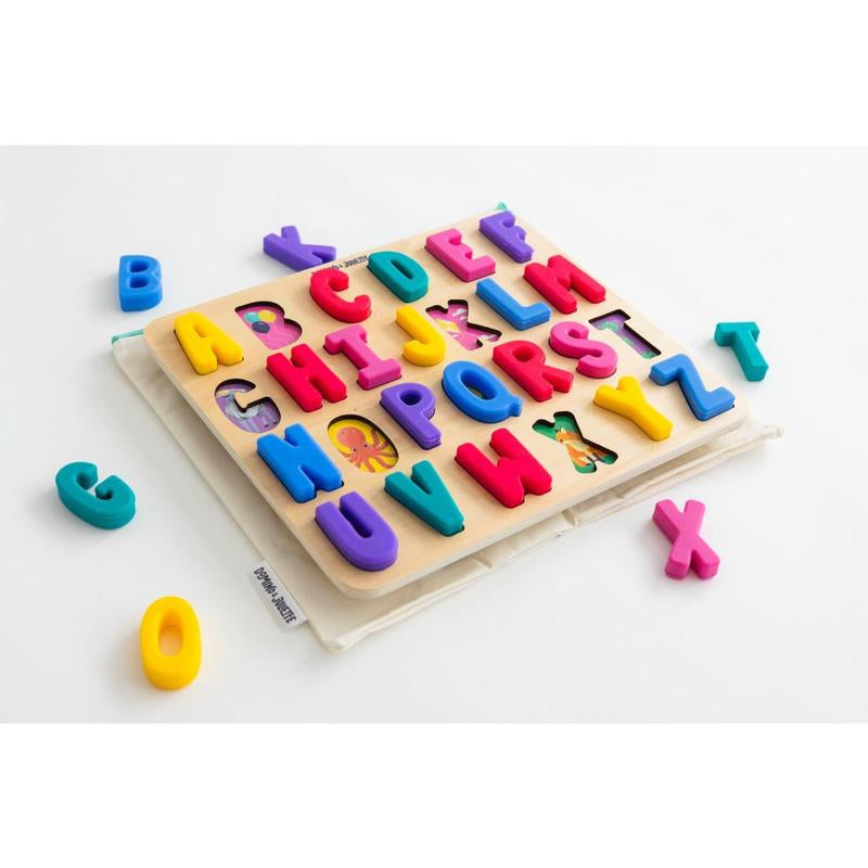 Domino & Juliette ABC Find & Fit Silicone Puzzle for Toddlers & Kids – Play & Learn with ABC Wooden and Silicone Toddler Puzzle Set with Storage Bag for Fine Motor Skills & Visual Perception Development - Preschool Learning Activity - Kiki of DC Styles Store