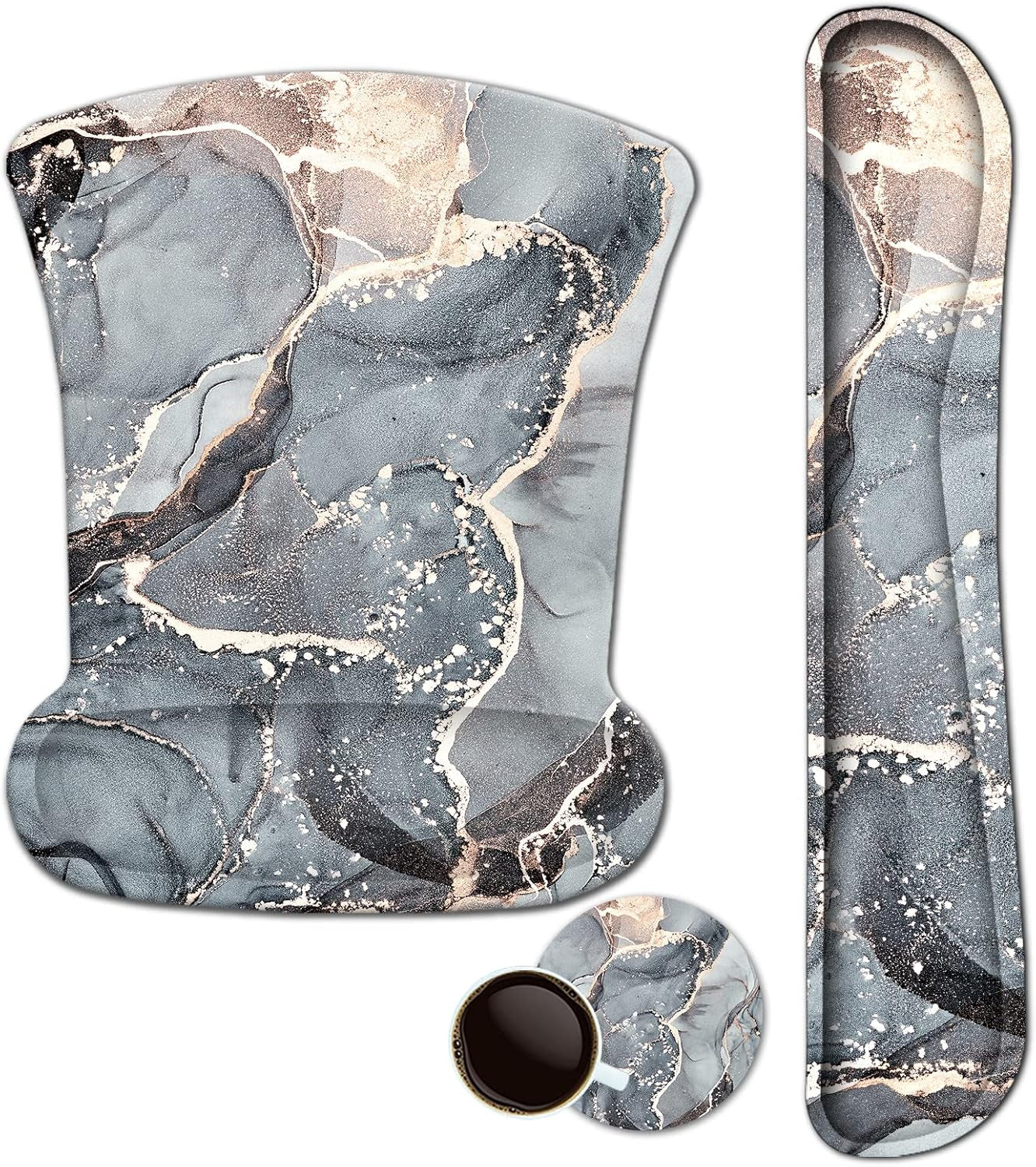 Keyboard Wrist Rest and Mouse Pad with Wrist Support, Ergonomic Mouse Pad, Durable Comfortable Lightweight for Easy Typing Pain Relief, Memory Foam Keyboard Mousepad Set, Teal Turqoise Marble - Kiki of DC Styles Store