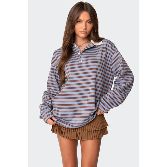 Elevate Your Style with the Stripey Oversized Collared Shirt - Kiki of DC Styles Store