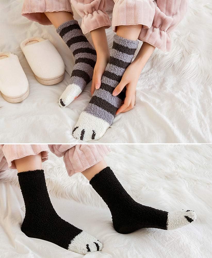 6 Pairs Womens Fuzzy Socks Winter Warm Soft Cozy Fluffy Microfiber House Sleeping Slipper Socks Christmas Gifts