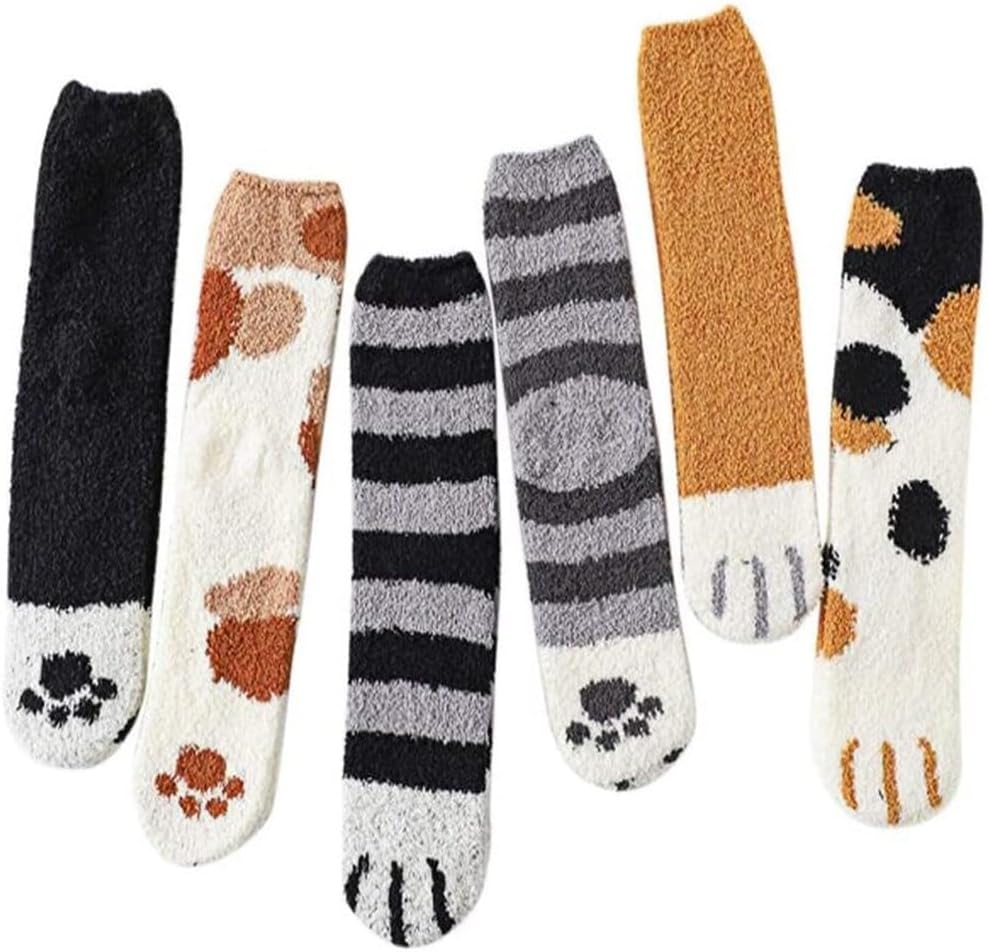 6 Pairs Womens Fuzzy Socks Winter Warm Soft Cozy Fluffy Microfiber House Sleeping Slipper Socks Christmas Gifts