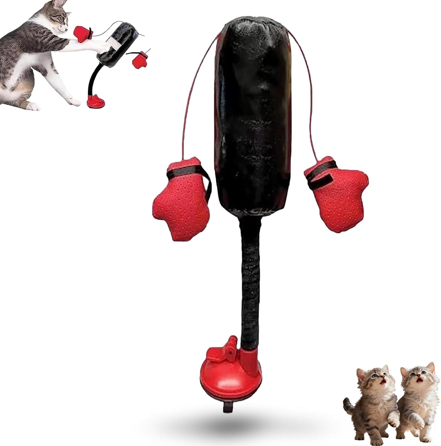Cat Boxing Toy with Suction Cup, Interactive Cat Punching Bag Toy with Dangling Boxing Gloves, Bells & Crinkles, Kitten Toys for Indoor Cats Play, Exercise, Entertainment