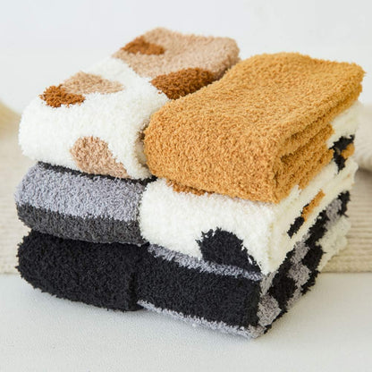 6 Pairs Womens Fuzzy Socks Winter Warm Soft Cozy Fluffy Microfiber House Sleeping Slipper Socks Christmas Gifts