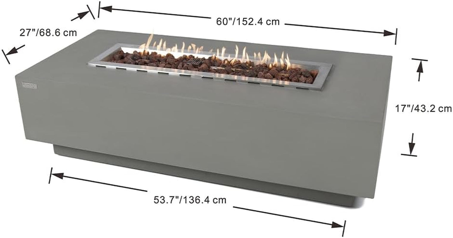 Granville 60" Modern Cast Concrete Fire Table - 45,000 BTU Natural Gas Fire Pit with Decorative Lava Rocks for Ultimate Outdoor Ambiance