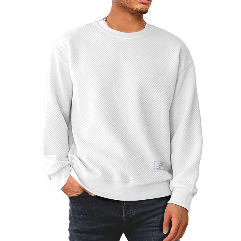 Dokotoo Men's Stylish Crewneck Sweatshirt - Long Sleeve Solid Color Pullover with Geometric Texture