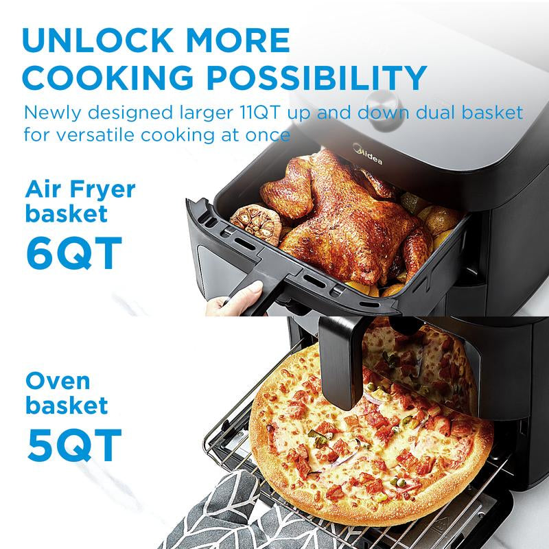 Midea 8 in 1 Dual Air Fryer, Deals for You Days, Gift, 11 Quart with 2 Independent Frying Baskets , Sync Finish, Wi-Fi Connectivity & 50+ App Recipes for Family-Sized Meals - Kiki of DC Styles Store