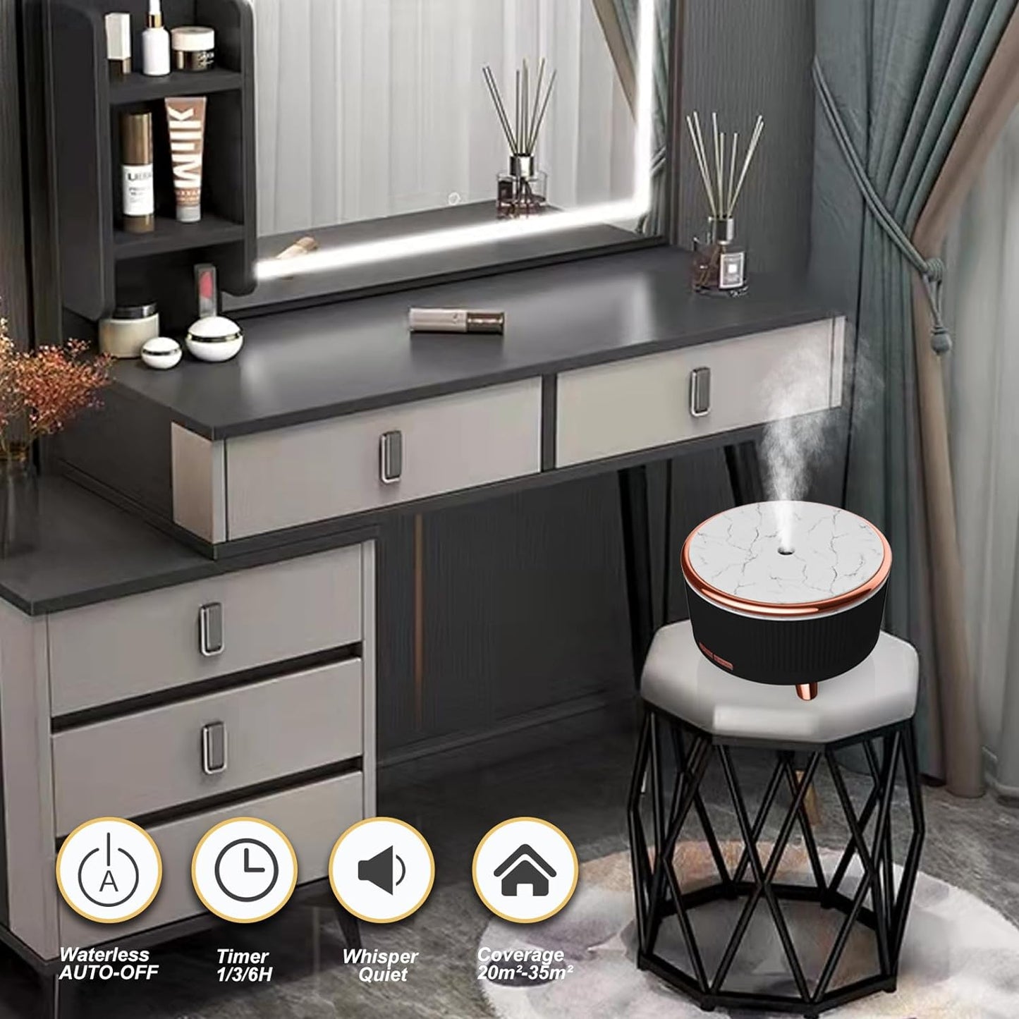 Diffusers for Essential Oils Large Room, 500Ml Aromatherapy Diffuser Cool Mist Humidifier with Remote Control,7 Colors Lights & 3 Mist Mode Waterless Auto off for Women Office Home Black - Kiki of DC Styles Store