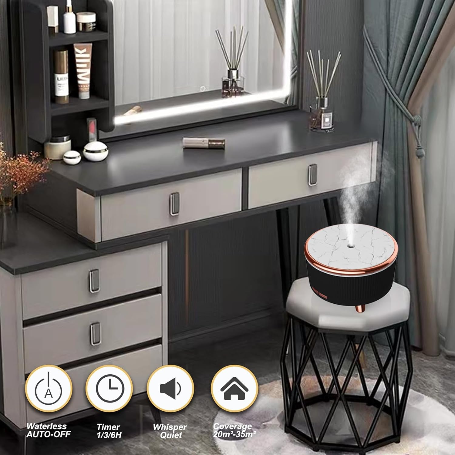 Diffusers for Essential Oils Large Room, 500Ml Aromatherapy Diffuser Cool Mist Humidifier with Remote Control,7 Colors Lights & 3 Mist Mode Waterless Auto off for Women Office Home Black - Kiki of DC Styles Store