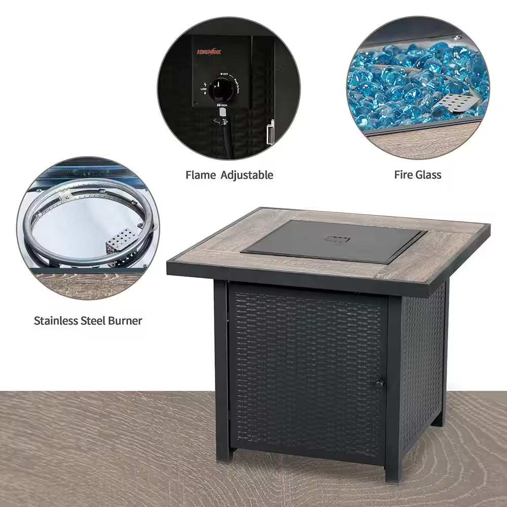 30-Inch 50,000 BTU Propane Gas Fire Pit Table - Stylish Square Design with Fire Glass for Outdoor Enjoyment