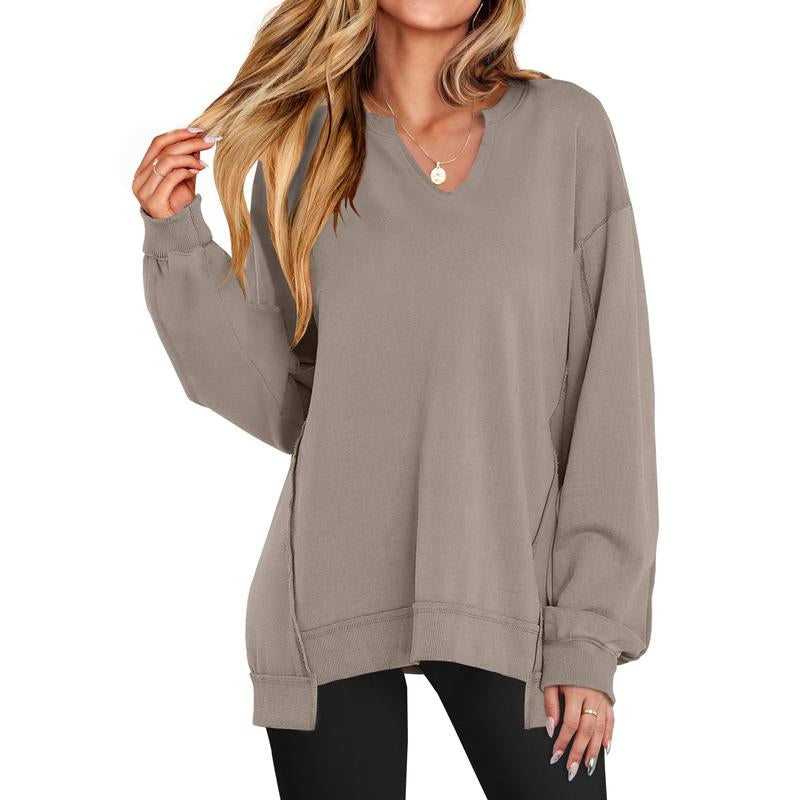 Oversized V Neck Sweatshirt for Women - Stylish Lightweight Long Sleeve Tunic for Winter Casual Wear and Teen Fashion - Kiki of DC Styles Store