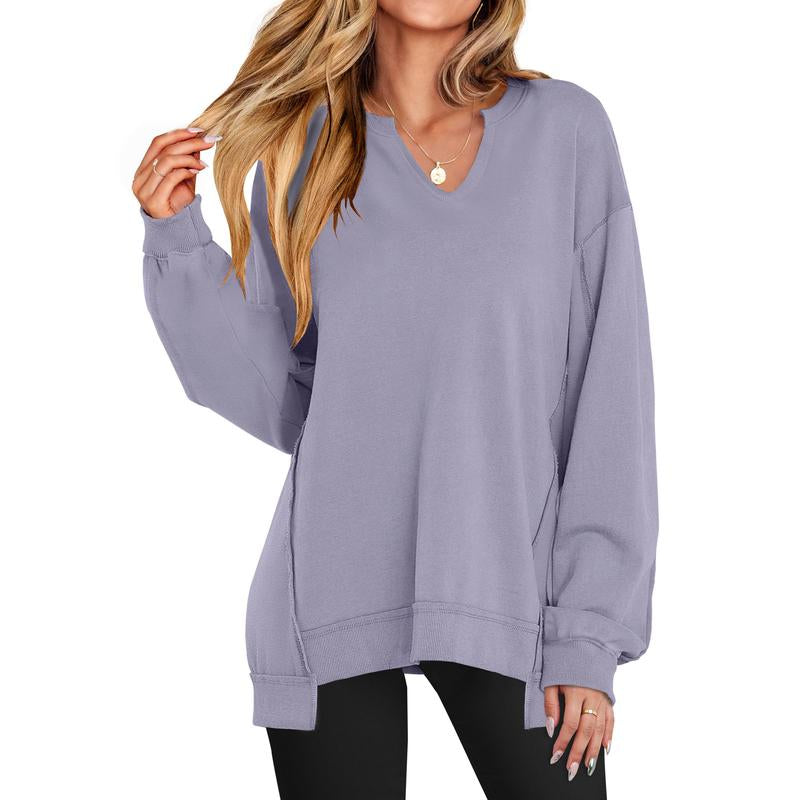 Oversized V Neck Sweatshirt for Women - Stylish Lightweight Long Sleeve Tunic for Winter Casual Wear and Teen Fashion - Kiki of DC Styles Store