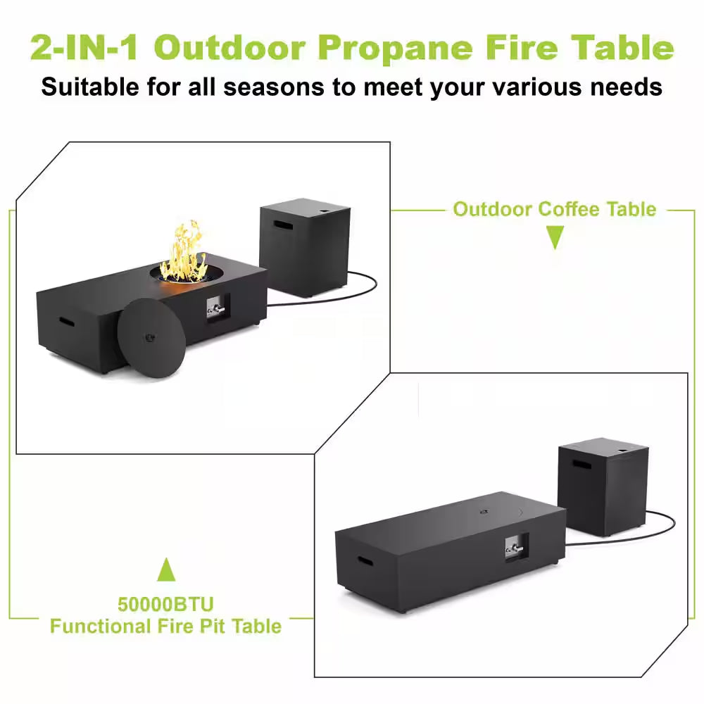 50,000 BTU Black Steel Outdoor Fire Table - 48" Propane Gas Fire Pit for Cozy Gatherings