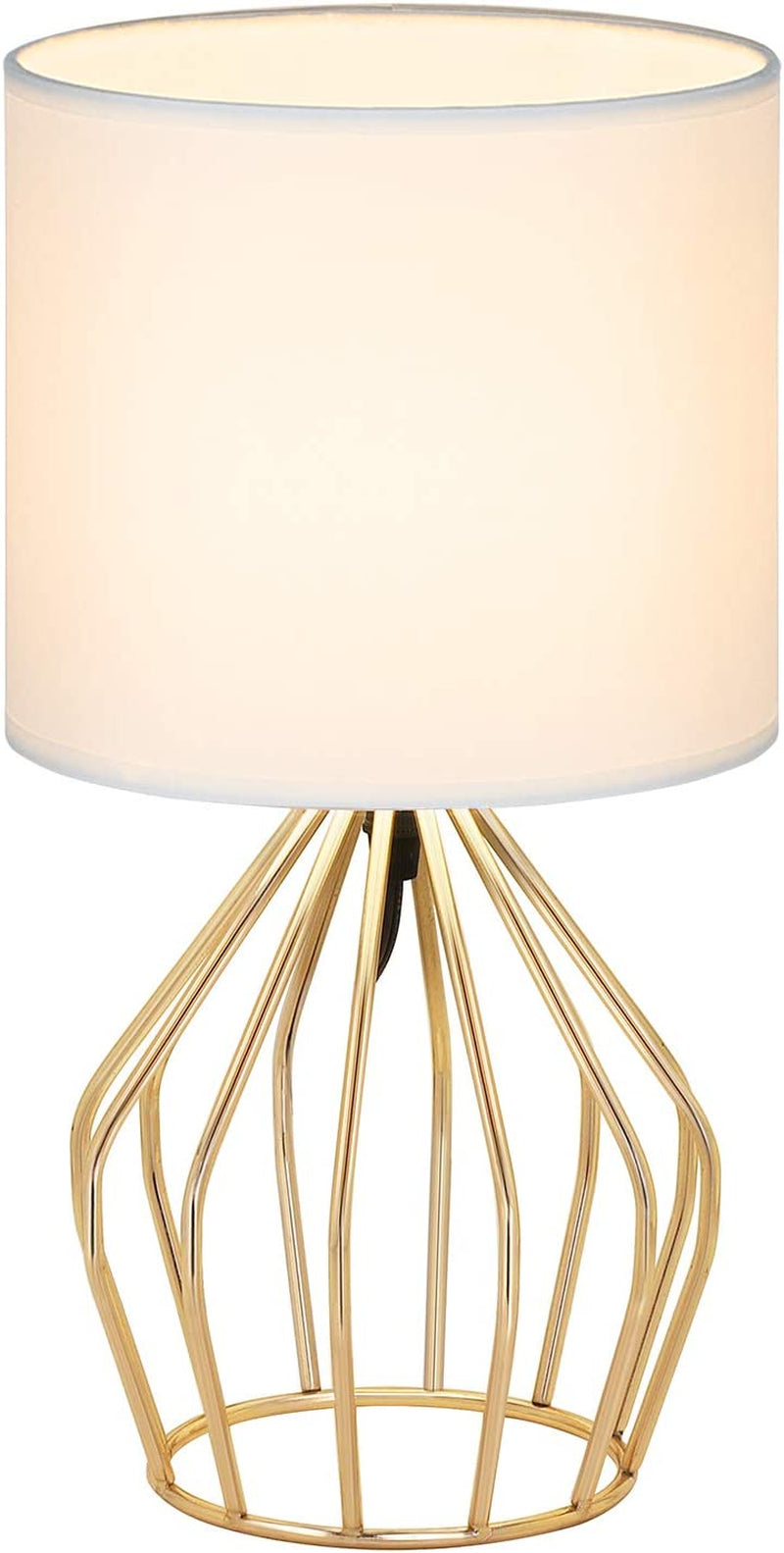 Gold Table Lamp - Modern Style Desk Lamp with Hollowed Out Base Linen Fabric Shade, Small Golden Bedside Lamp for Bedrooms, Living Room - Kiki of DC Styles Store